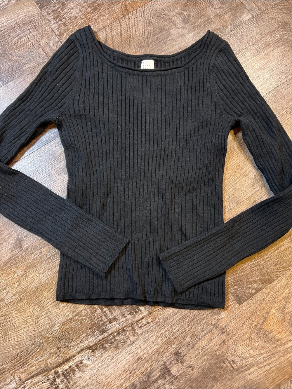 a new day Black Ribbed Scoop Neck Long Sleeve Top